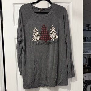 Gray Christmas Tree Graphic long sleeve shirt